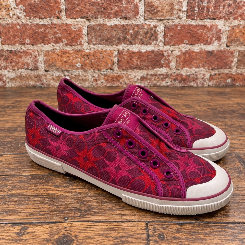 Y2K Coach Canvas Slip On Sneakers Pink 8.5B Preppy Monogram 2000s McBling